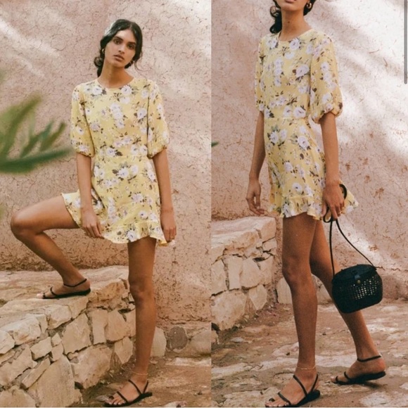 NEW Faithfull The Brand Jeanette Dress Yellow Floral XS - Picture 1 of 12